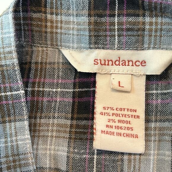 Sundance plaid blouse with ruffle neck, front size large - Picture 4 of 8